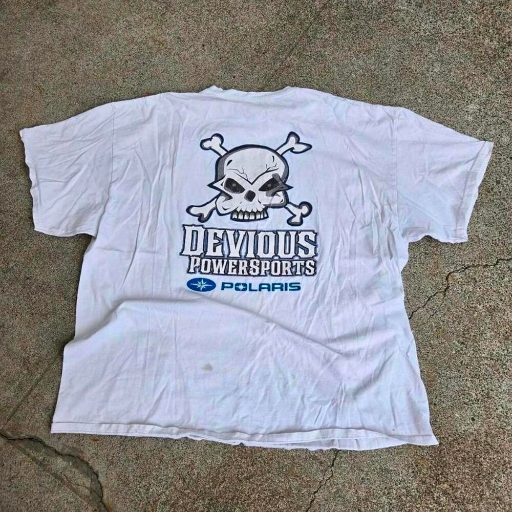 Vtg Y2k DEVIOUS POWERSPORTS x POLARIS Skull Logo Graphic ATV T Shirt White XL